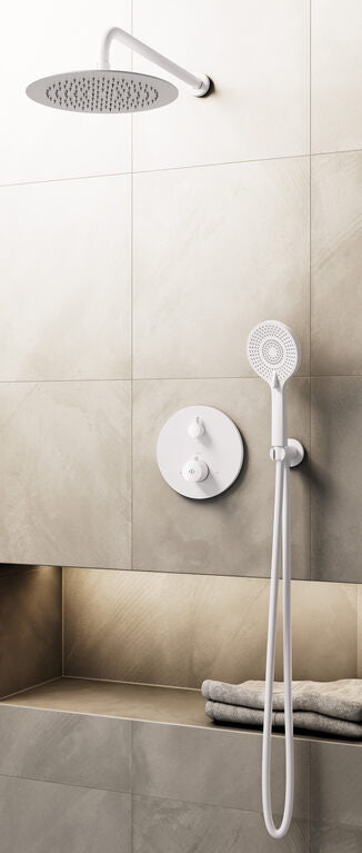 CONJ. EMPOTR. TERMOSTÁTICO ROUND BLANCO + ROCIADOR PARED