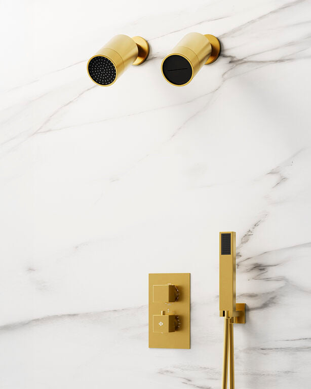 CONJ. EMPOTR. TERMOSTÁTICO ORION ORO + DOBLE ROCIADOR (LLUVIA+CASCADA)