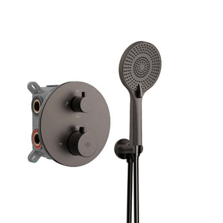 CONJUNTO EMPOTRAR 2/3 FUN. TERMOSTATICO ROUND TITANIO