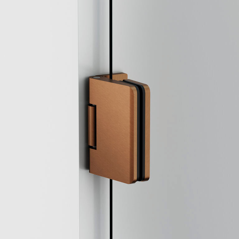 BISAGRA PARA PERFIL/PARED MODELO GLASS ACABADO COBRE CEPILLADO.
