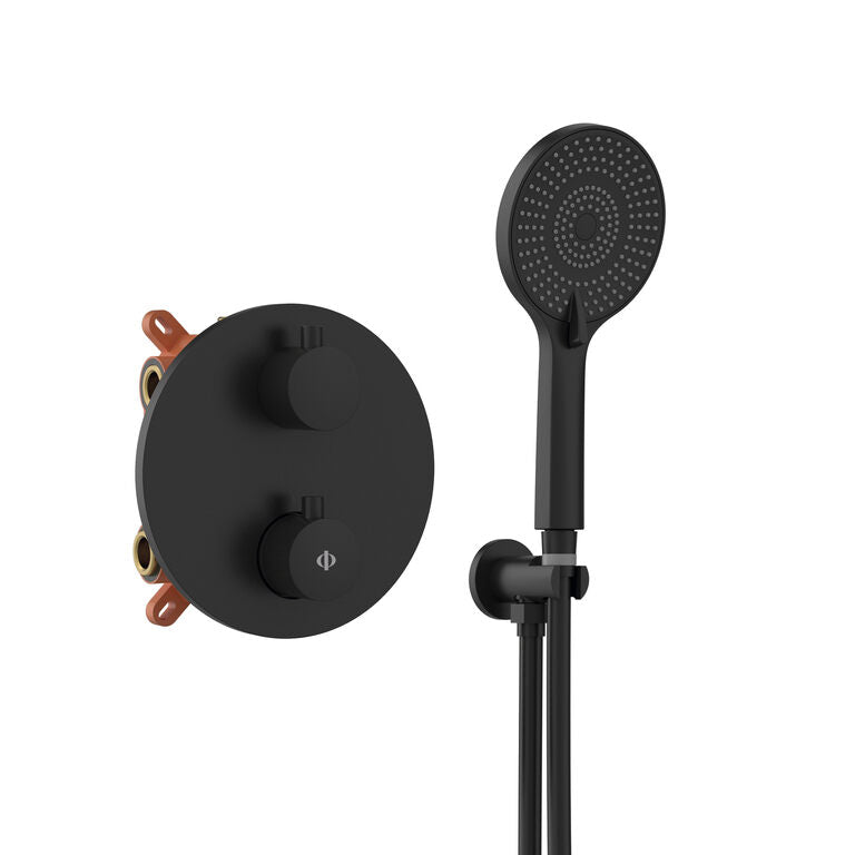 CONJUNTO EMPOTRAR 2/3 FUN. TERMOSTATICO ROUND NEGRO