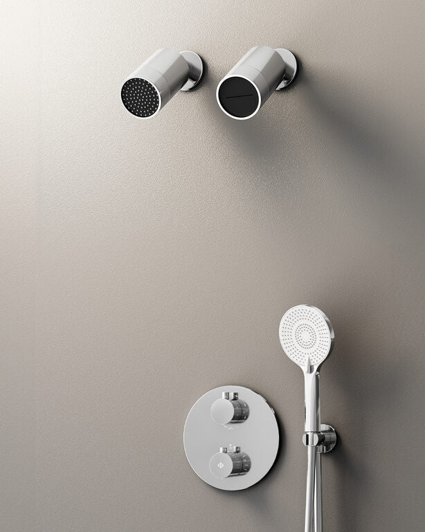 CONJ. EMPOTR. TERMOSTÁTICO ROUND CR + DOBLE ROCIADOR (LLUVIA+CASCADA)