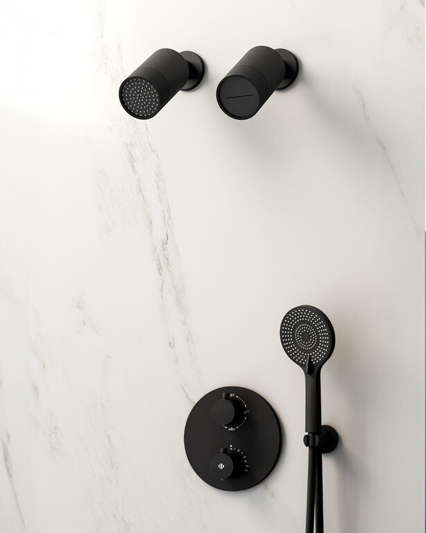 CONJ. EMPOTR. TERMOSTÁTICO ROUND NG + DOBLE ROCIADOR (LLUVIA+CASCADA)